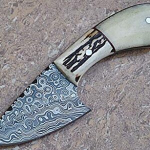 Custom Handmade Damascus Steel Hunting Knife/Skinner Knife AA-13126 (Natural Stag Horn and Bone)