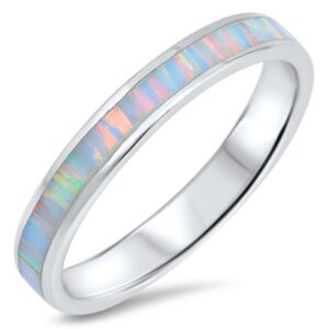 White Simulated Opal Eternity Stackable Thumb Ring 925 Sterling Silver Band Size 12