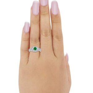 Blue Apple Co. Art Deco Antique Style Wedding Engagement Ring Simulated Emerald Round Cubic Zirconia 925 Sterling Silver, Size-8