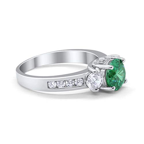 Blue Apple Co. Three Stone 3-Stone Wedding Engagement Ring Simulated Emerald Round Cubic Zirconia Solid 925 Sterling Silver, Size-7