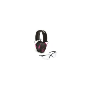 Walkers Razor Slim Electronic Hearing Protection Muffs with Sound Amplification and Suppression and Shooting Glasses Kit, Black/Pink