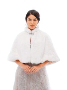 yalice women's wedding faux fur shawl and wrap bridal fur stole cloak cape fur scarf for bride and bridesmaids (white)