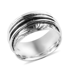 Shop LC Fidget Anxiety Ring for Women 925 Sterling Silver Spinning Spinner Rings for Men Oxidized Concave Boho Jewelry Band Meditation Stress Relief Gifts for Women Size 9 Birthday Gifts