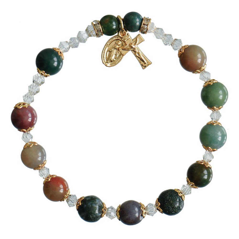 Multicolor Onyx/Gold Trim 8mm Rosary Bracelet