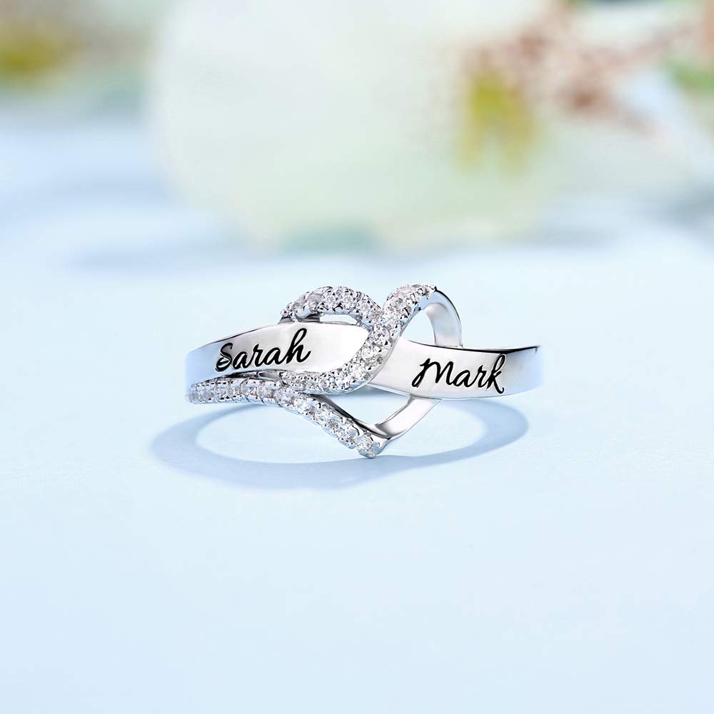 Getname Necklace Personalized Customized Heart Name Promise Ring 925 Sterling Silver Engraved Names Wedding Band Engagement Ring Personalized Gifts Ring for Women, Girlfriend, Mother.