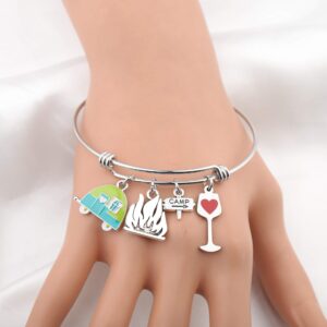 FUSTMW Travel Camper Bracelet Camping Charm Bangle RV Travel Trailer Camping Jewelry Gift for Women (Silver Bracelet)