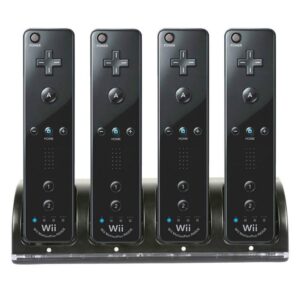 wii remote controller charger, 4 in 1 wii charging dock station with 4pcs 2800mah rechargeable batteries for wii/wii u controller-black