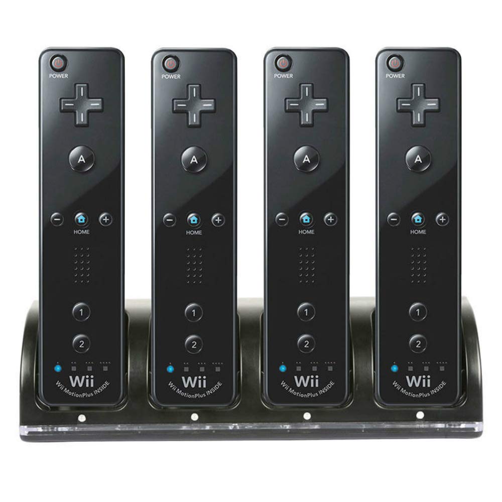 Wii Remote Controller Charger, 4 in 1 Wii Charging Dock Station with 4PCS 2800mAh Rechargeable Batteries for Wii/Wii U Controller-Black