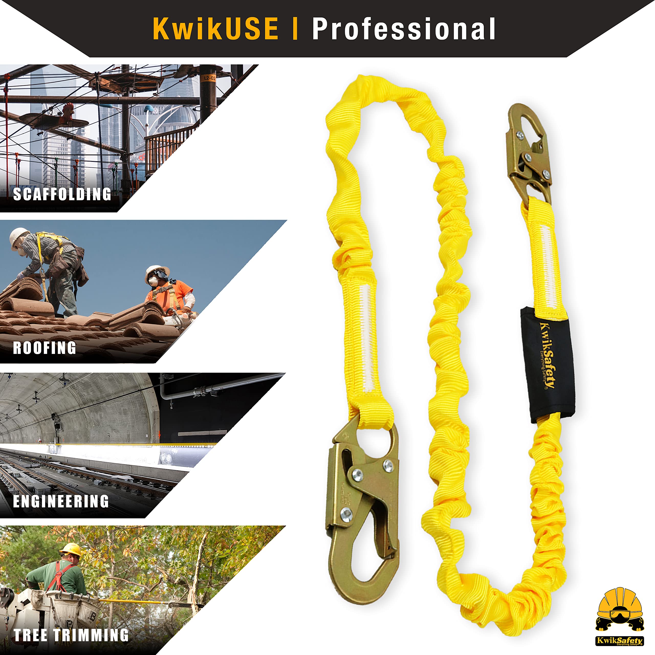 KwikSafety - Charlotte, NC - RATTLER [2 PACK] Internal Shock Absorber Single Leg 6ft Safety Lanyard OSHA ANSI Fall Arrest Protection Equipment Snap Hooks Construction Arborist Roofing