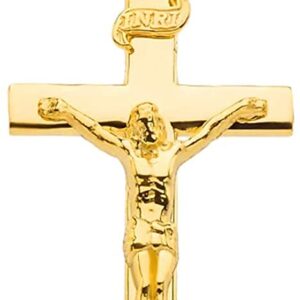 10K Yellow Gold Catholic Linear Cross INRI Crucifix Pendant Charm - 1.18" (S)