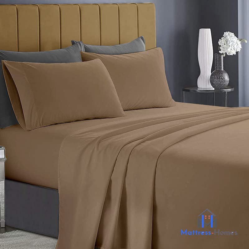 Mattress-Homes 600 Thread Count 100% Long Staple Soft Cotton, 4 Piece Sheets Set, RV Short Queen Size,Smooth & Soft Sateen Weave, Luxury Hotel Collection Bedding, Taupe Solid