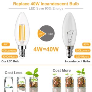 GOLSPARK Led Candelabra Light Bulb Filament Vintage Edison Chandelier Dimmable Bulbs,40 Watt Equivalent,Warm White 2700k,400 Lumen,E12 Base,6 Pack