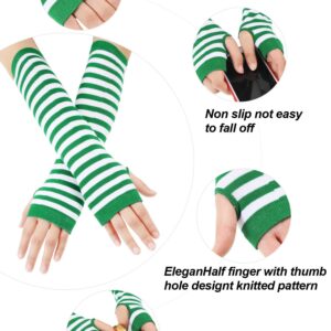 Blulu St Patrick's Day Knee High Socks Green Striped Fingerless Gloves Irish Arm Warmers