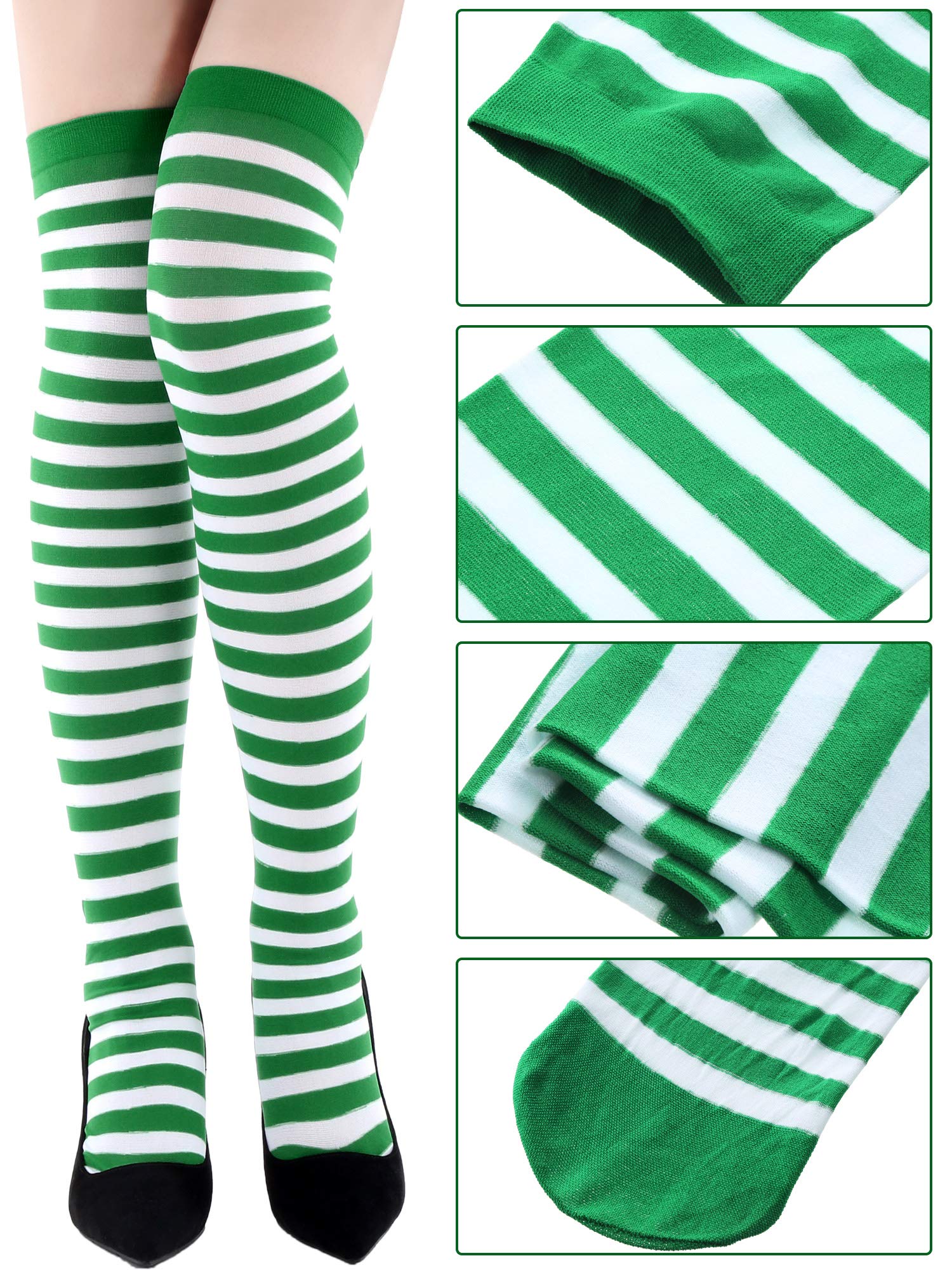 Blulu St Patrick's Day Knee High Socks Green Striped Fingerless Gloves Irish Arm Warmers