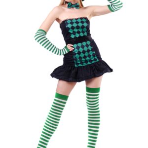 Blulu St Patrick's Day Knee High Socks Green Striped Fingerless Gloves Irish Arm Warmers