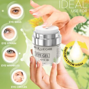 Eye Gel with Hyaluronic Acid, Reduce Dark Circles, Puffiness and Eye Bags. Anti Wrinkle Under Eye Treatment, Hydrating Gel with Collagen, Aloe and Vitamin E, Anti Aging Cream for Men & Women