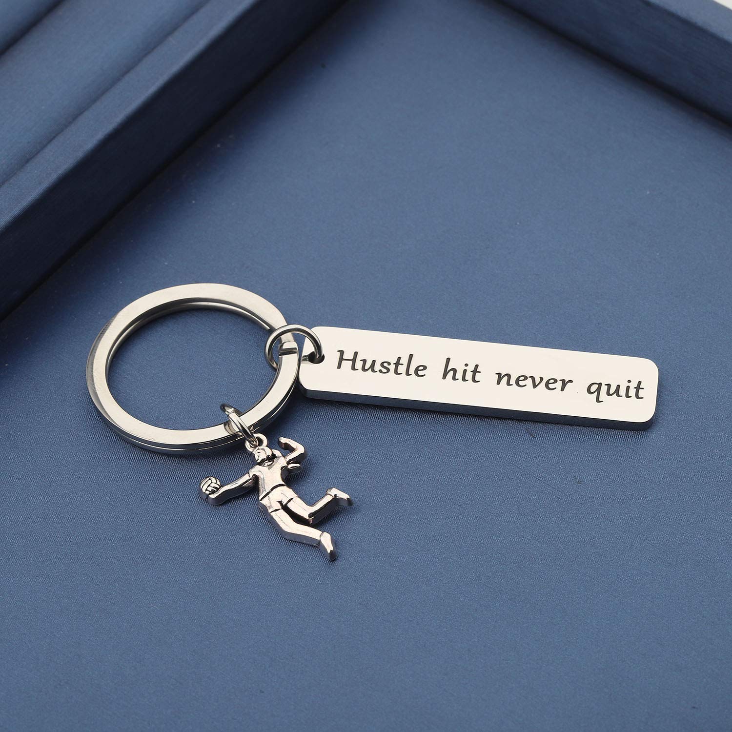 MYOSPARK Volleyball Keychain Volleyball Team Gift Hustle Hit Never Quit Keychain Gift For Volleyball Coach Players (Quit Keychain)