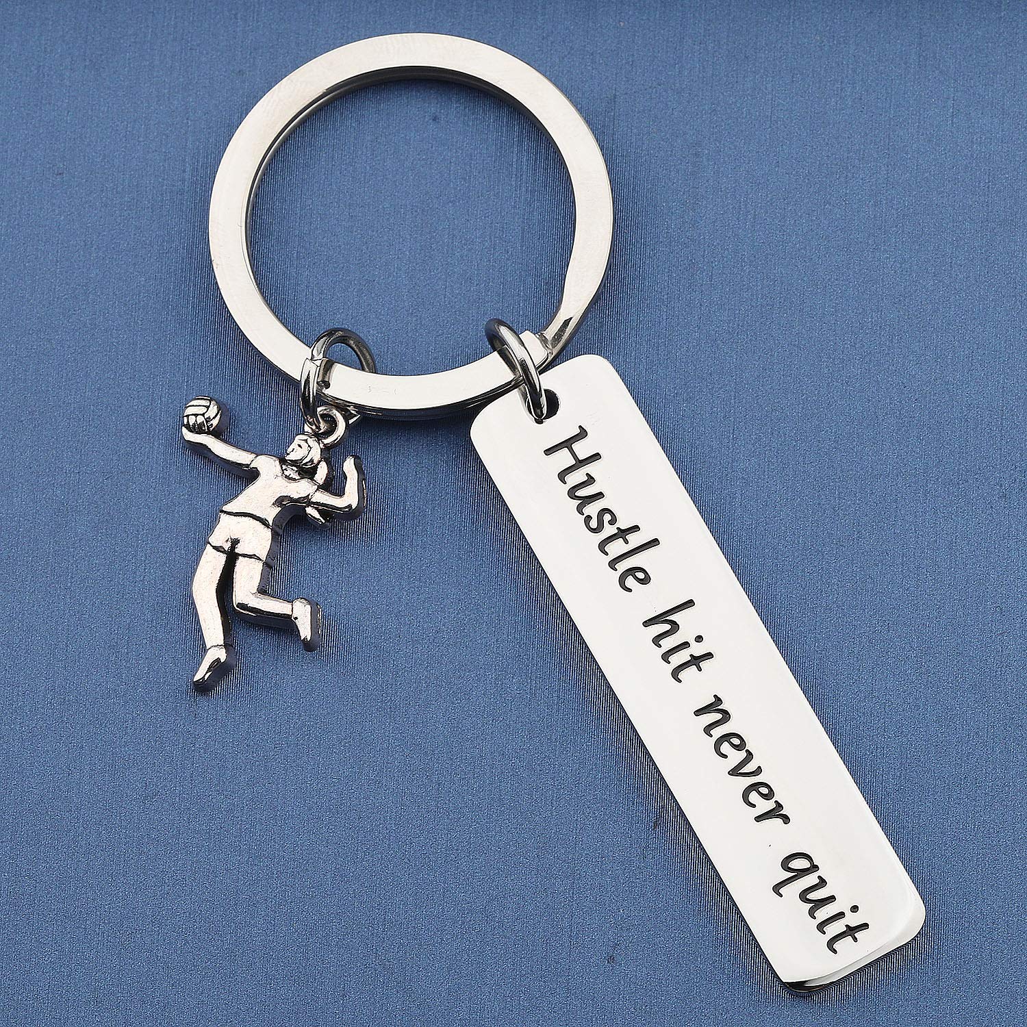 MYOSPARK Volleyball Keychain Volleyball Team Gift Hustle Hit Never Quit Keychain Gift For Volleyball Coach Players (Quit Keychain)