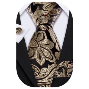 Barry.Wang Paisley Tie Set Hanky Cufflink Silk Gold Neckties