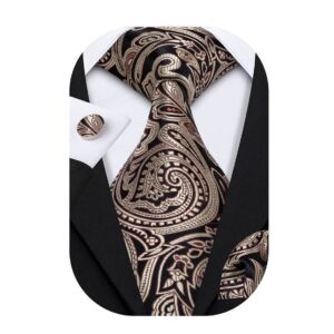 Barry.Wang Paisley Tie Set Hanky Cufflink Silk Gold Neckties