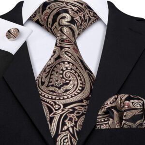 Barry.Wang Paisley Tie Set Hanky Cufflink Silk Gold Neckties