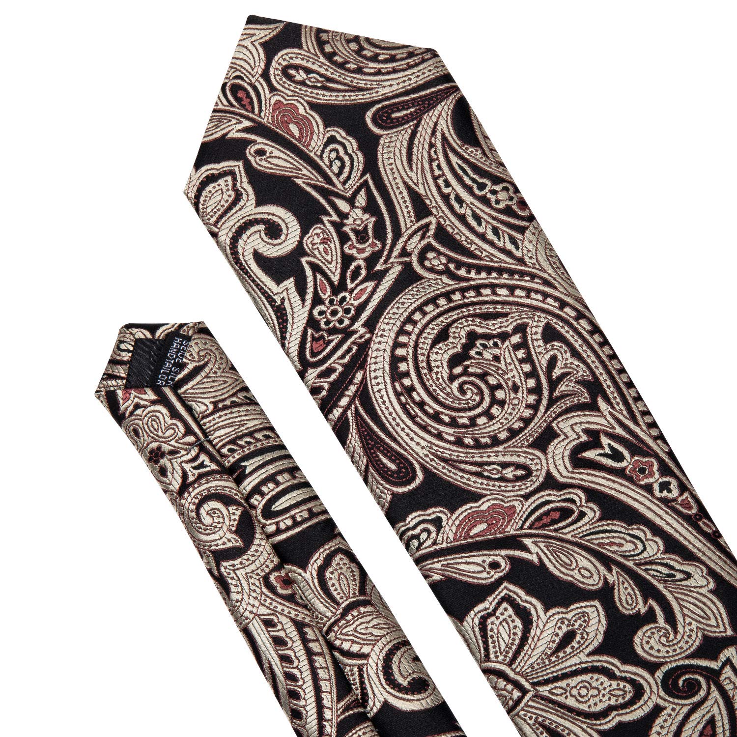 Barry.Wang Paisley Tie Set Hanky Cufflink Silk Gold Neckties