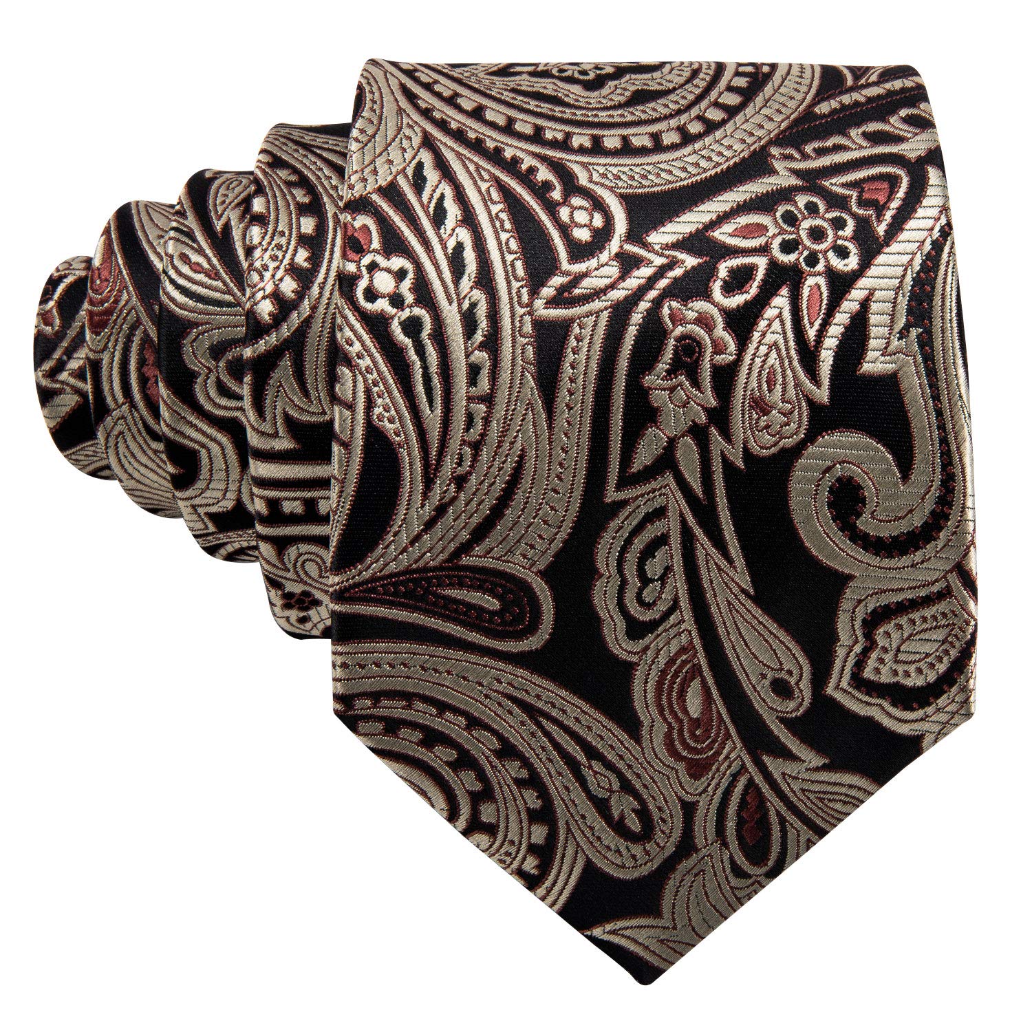 Barry.Wang Paisley Tie Set Hanky Cufflink Silk Gold Neckties