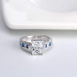 Ginger Lyne Collection Katharina Sterling Silver 2.5CT Emerald cut with Blue Accent CZ Engagement Wedding Bridal Ring Size 5