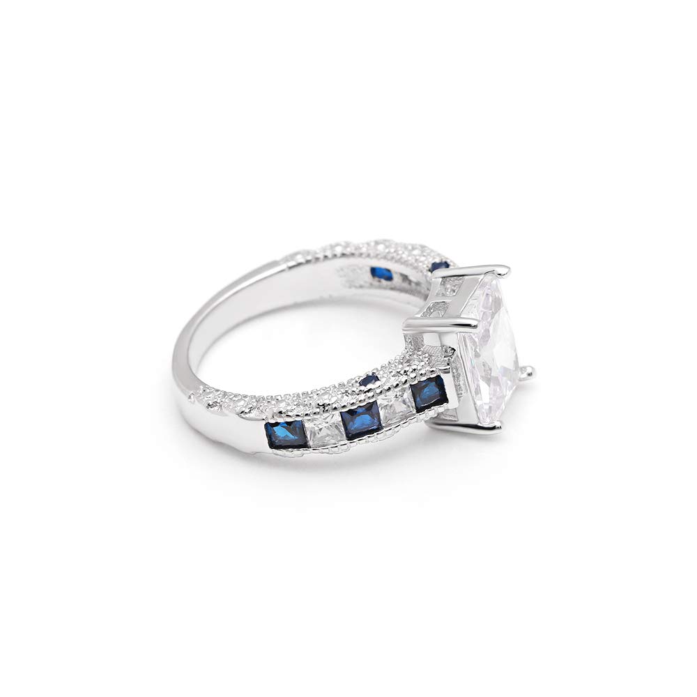 Ginger Lyne Collection Katharina Sterling Silver 2.5CT Emerald cut with Blue Accent CZ Engagement Wedding Bridal Ring Size 5