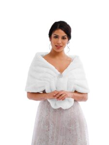 tgirls women's wedding faux fur shawl and wraps bridal fur stole fur scarf for bride and bridesmaids (white)