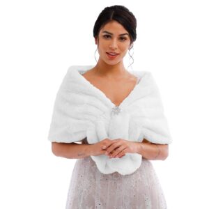 Tgirls Women's Wedding Faux Fur Shawl and Wraps Bridal Fur Stole Fur Scarf for Bride and Bridesmaids (White)