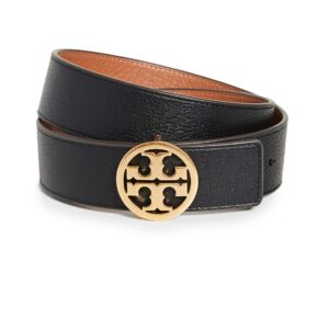 Tory Burch Women's 1.5" Miller Reversible Belt, Black/New Cuoio/Gold, S