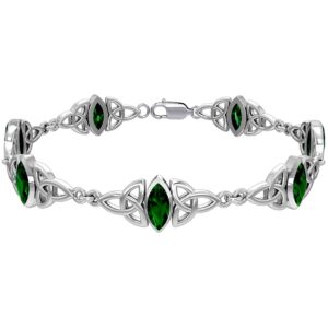 us jewels 925 sterling silver irish celtic trinity knot simulated emerald glass bracelet, 8"