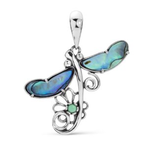 American West Jewelry Fritz Casuse Sterling Silver Abalone and Variscite Dragonfly Pendant Enhancer