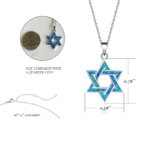 FANCIME Star of David Necklace for Women Hanukkah Gifts 925 Sterling Silver Blue Created Opal Necklace Charm Geometric Pendant Jewelry for Women