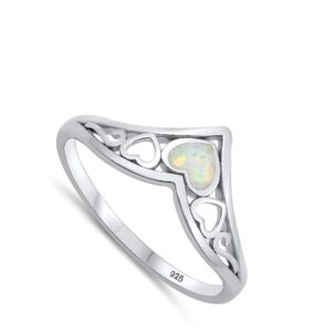 White Simulated Opal Cutout V Shape Statement Ring 925 Sterling Silver Band Size 10