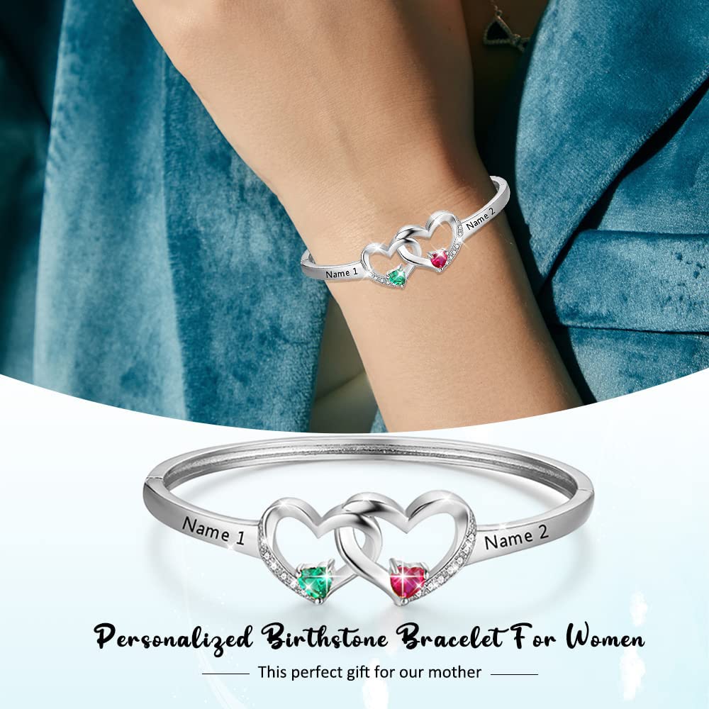 Fortheday Personalized Birthstone Bracelets for Women Infinity Love Heart Charm Name Bracelet with 1-8 Birthstones Christmas Gifts for Women Mom Daughter Wife Grandma