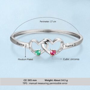 Fortheday Personalized Birthstone Bracelets for Women Infinity Love Heart Charm Name Bracelet with 1-8 Birthstones Christmas Gifts for Women Mom Daughter Wife Grandma