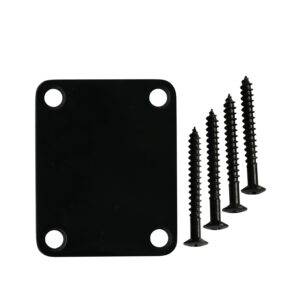 Metallor Guitar Neck Plate Standard 4 Holes with Screws 64 x 51mm Compatible with Strat Tele Style Electric Guitar Jazz Bass Parts Replacement Pack of 1Set Black.