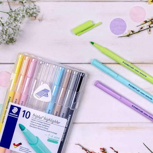 STAEDTLER 362 CSB10 Triplus Textsurfer Highlighter, 1-4mm Line Width - Assorted Pastel Colours (Pack of 10)