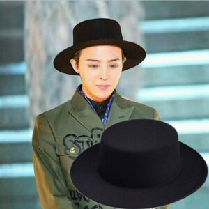 1PCS Black Classic Flat Top Blend Fedora Hat Brim Church Derby Cap for Unisex Men Women