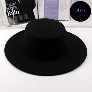 1PCS Black Classic Flat Top Blend Fedora Hat Brim Church Derby Cap for Unisex Men Women