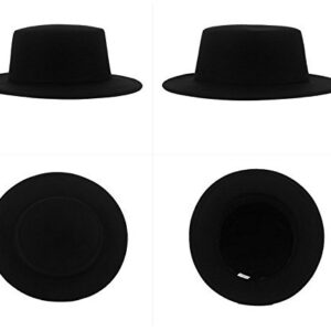 1PCS Black Classic Flat Top Blend Fedora Hat Brim Church Derby Cap for Unisex Men Women