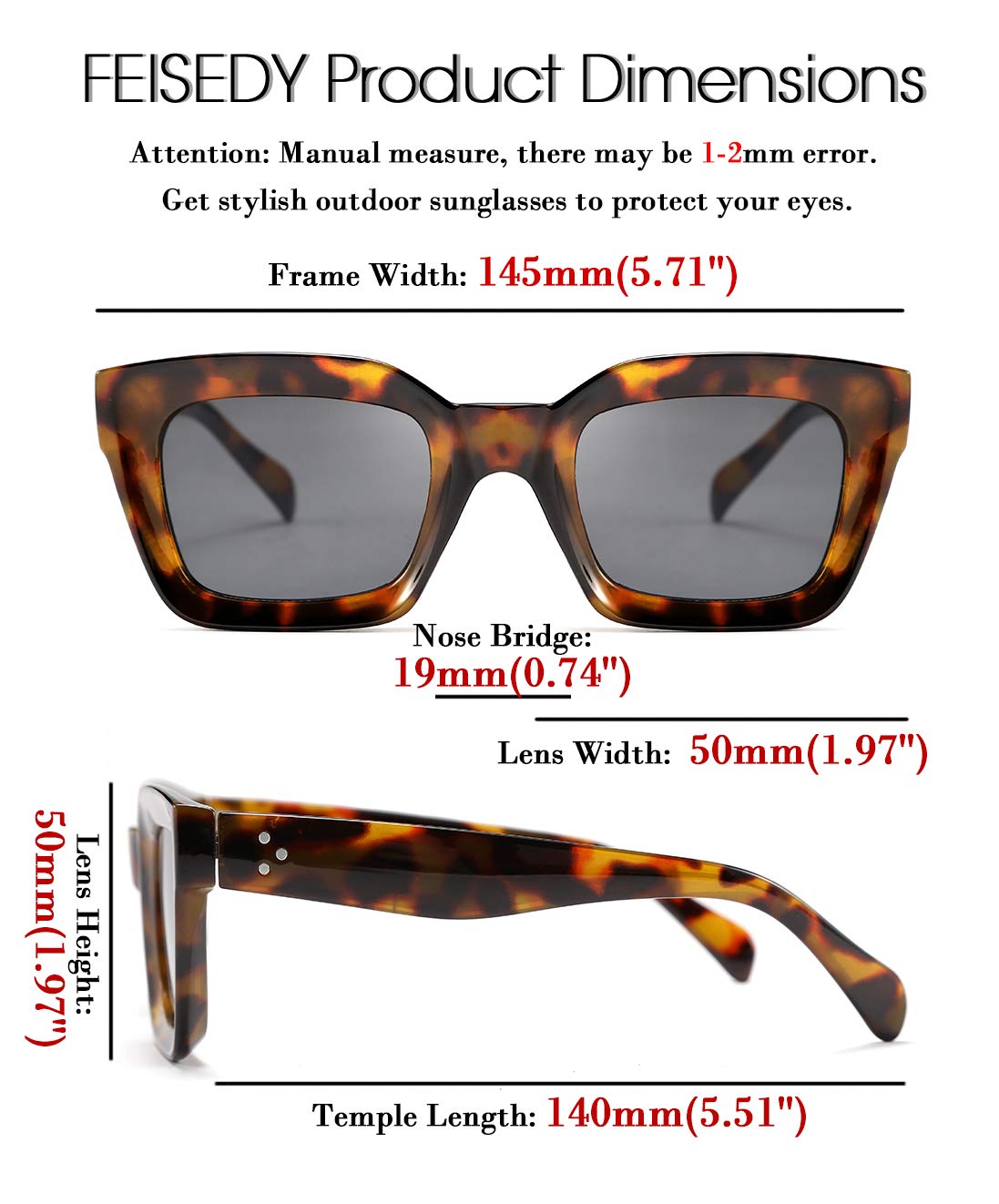 FEISEDY Classic Women Sunglasses Fashion Thick Square Frame UV400 B2471