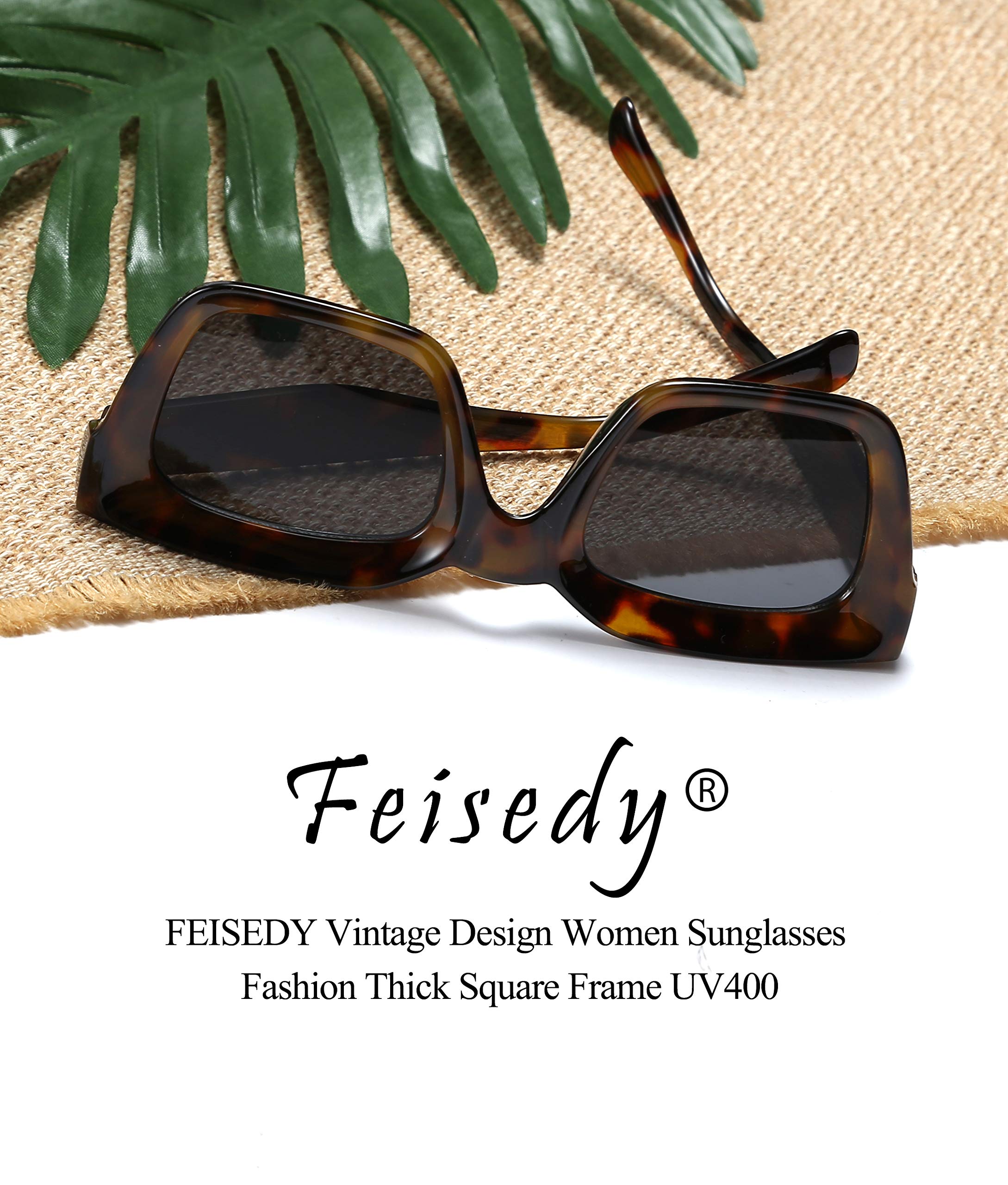 FEISEDY Classic Women Sunglasses Fashion Thick Square Frame UV400 B2471