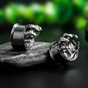 TBOSEN 2pcs Silver Cool Punk Rock Skeleton Skull Hand Bone Gauges For Ears Single Flared Ear Plugs And Tunnels 2g T 1 inch