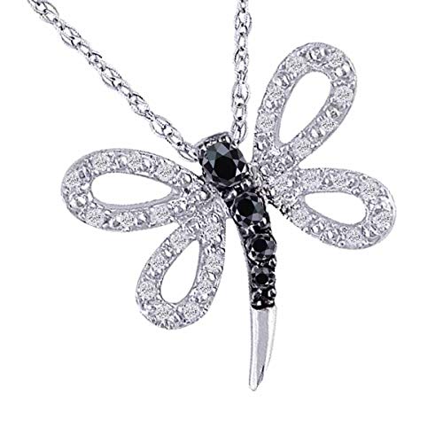 Dazzlingrock Collection 0.30 Carat (ctw) 18K Round Black & White Diamond Ladies Dragonfly Pendant 1/3 CT, White Gold