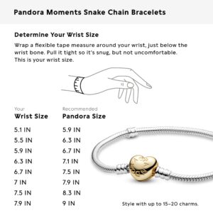 Pandora Moments Heart Clasp Snake Chain Bracelet - Two-Tone Charm Bracelet for Women - Compatible Moments Charms - Features Shine & Sterling Silver - Gift for Her - 7.5"