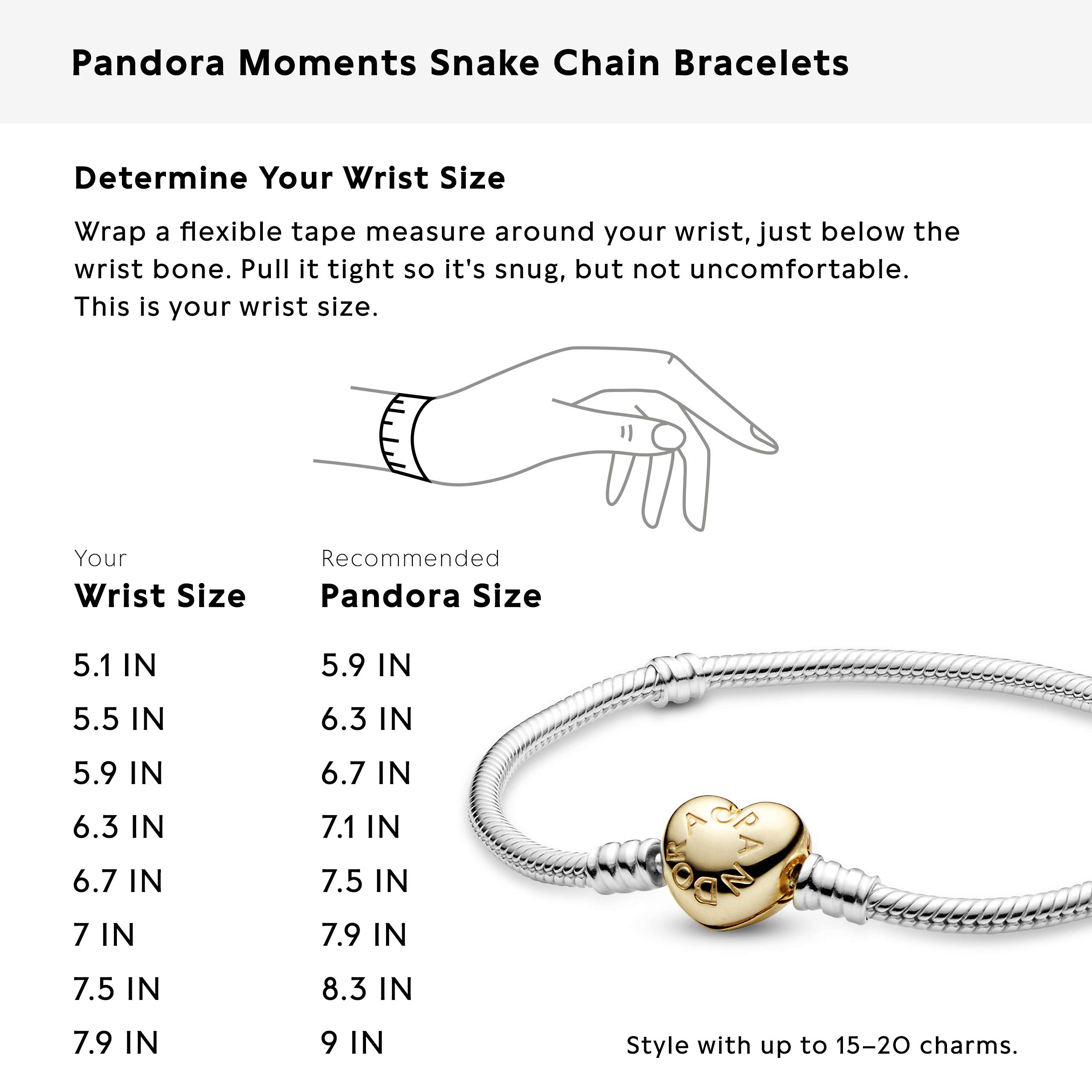 Pandora Moments Heart Clasp Snake Chain Bracelet - Two-Tone Charm Bracelet for Women - Compatible Moments Charms - Features Shine & Sterling Silver - Gift for Her - 7.5"