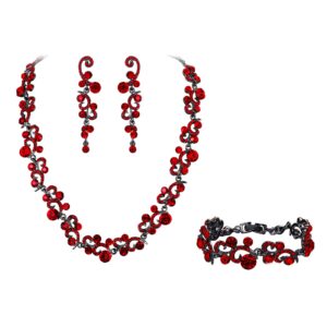 ever faith women's austrian crystal stunning prom flower necklace earrings bracelet set red black-tone